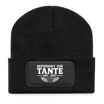 Befördert zur Tante 2027 – Baby Ankündigung - Recycelte Patch Beanie - Schwarz - Vorne