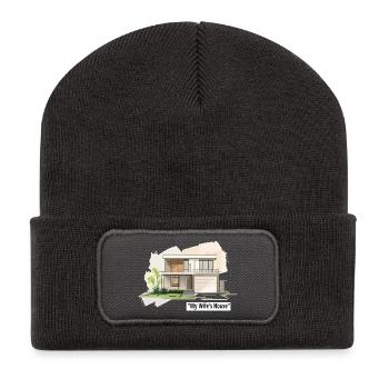 Illustration de maison familiale ultra-moderne - Beanie recyclé à patch - charbon - Devant