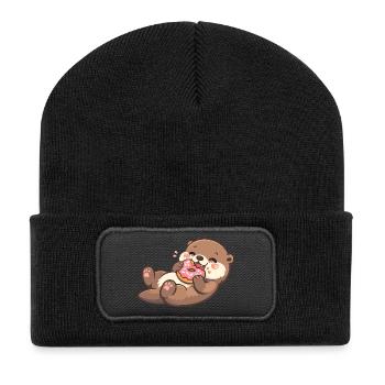 Cuddly bear with donut enjoyment - Recycled Patch Beanie - black - Front