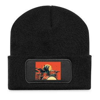 Wilder Bär spielt Schlagzeug Retro Vintage - Recycelte Patch Beanie - Schwarz - Vorne