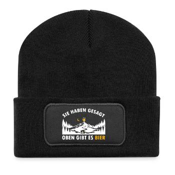 Sie haben gesagt oben gibt es Bier auf dem Berg - Recycelte Patch Beanie - Schwarz - Vorne