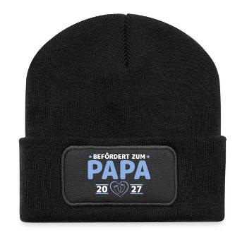 Babyparty Befördert zum Papa 2027 - Recycelte Patch Beanie - Schwarz - Vorne