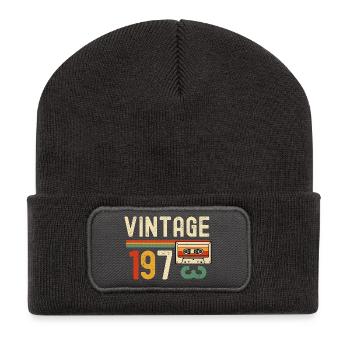 Vintage 70er-Jahre-Kassetten-Retro - Recycelte Patch Beanie - Dunkelgrau - Vorne