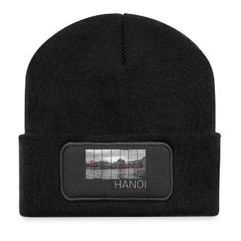 Hanoi Stadt in Vietnam Panorama Vintage Souvenir - Recycelte Patch Beanie - Schwarz - Vorne