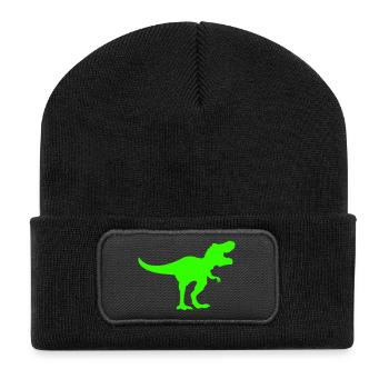 Grüner Dino Rex Silhouette - Recycelte Patch Beanie - Schwarz - Vorne