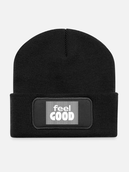 Feel Good / Sad Typography Art - Recycled Patch Beanie - black