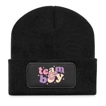 Geschlechterenthüllung Team Junge Babyparty Mama Papa Oma - Recycelte Patch Beanie - Schwarz - Vorne
