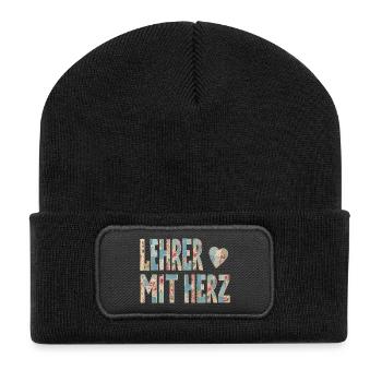 Professeur avec du cœur ! - Beanie recyclé à patch - noir - Devant
