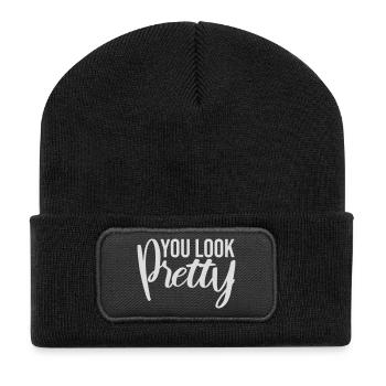 You Look Pretty Funny Complement Self Love Logo - Recycled Patch Beanie - black - Front