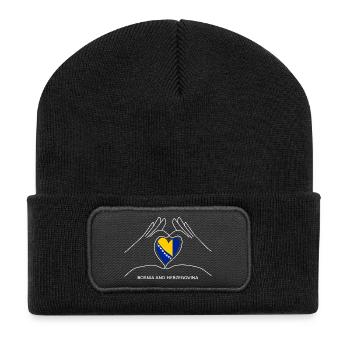 Cœur d’éventail de Bosnie-Herzégovine avec drapeau - Beanie recyclé à patch - noir - Devant