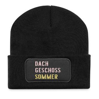 Dachgeschoss Sommer Hitze - Recycelte Patch Beanie - Schwarz - Vorne