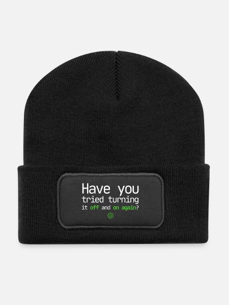 Turn It Off And On Again – IT Support Design - Recycled Patch Beanie - black