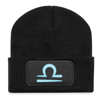 Waagezeichensymbol Pastellblau - Recycelte Patch Beanie - Schwarz - Vorne