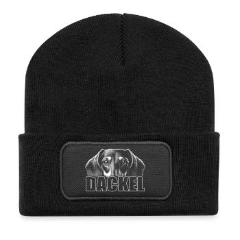 Dackel Porträt mit Schriftzug - Recycelte Patch Beanie - Schwarz - Vorne