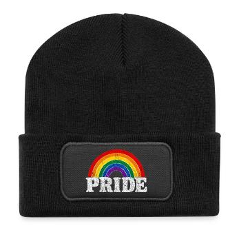 Pride Rainbow Vintage Regenbogen Shirt Sticker - Recycelte Patch Beanie - Schwarz - Vorne