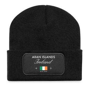 Aran Islands Ireland Coordinates Travel Souvenir - Recycled Patch Beanie - black - Front
