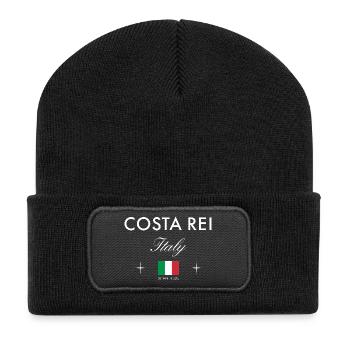Costa Rei Sardinien Koordinaten Reise Souvenir - Recycelte Patch Beanie - Schwarz - Vorne