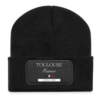 Toulouse Frankreich Souvenir Reise minimalistisch - Recycelte Patch Beanie - Schwarz - Vorne