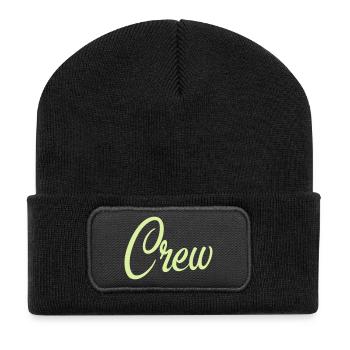 Crew Script Pastellgrün - Recycelte Patch Beanie - Schwarz - Vorne