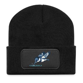 Gürtel-Eisvögeltauchen - Recycelte Patch Beanie - Schwarz - Vorne
