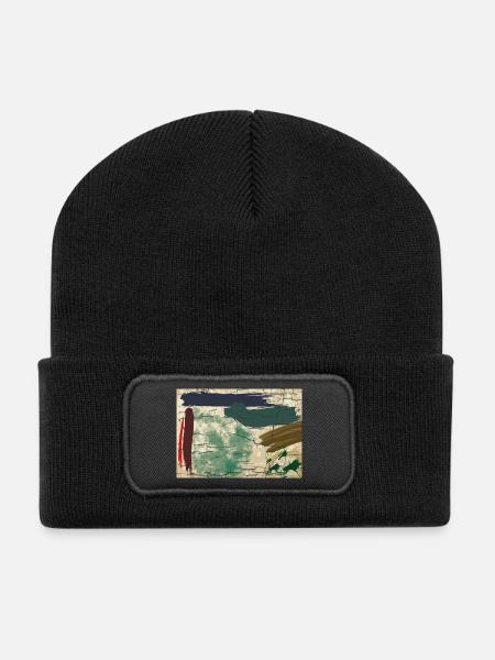 Erdfarbene Abstraktbild - Recycelte Patch Beanie - Schwarz
