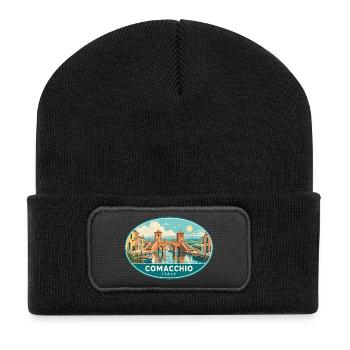 Erleben Sie Comacchio in Italien Vintage Canal Town - Recycelte Patch Beanie - Schwarz - Vorne