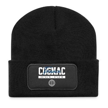Cognac Frankreich Koordinaten Reise Souvenir - Recycelte Patch Beanie - Schwarz - Vorne