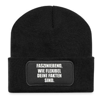 FASZINIEREND, WIE FLEXIBEL DEINE FAKTEN SIND - Recycelte Patch Beanie - Schwarz - Vorne