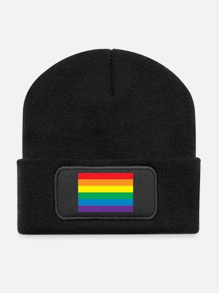 Classic Gay Pride Rainbow - Recycled Patch Beanie - black