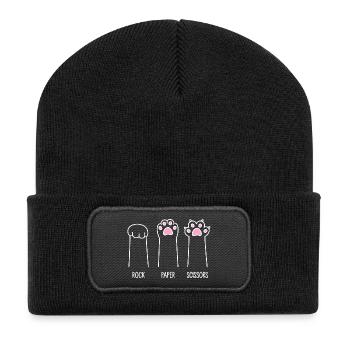 Ciseaux à papier roche - Pattes de chat - Beanie recyclé à patch - noir - Devant