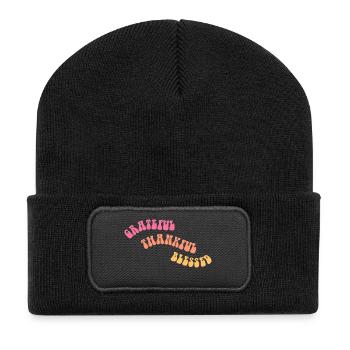 Grateful Thankful - Dankbarkeit - Geschenk - Recycelte Patch Beanie - Schwarz - Vorne