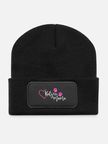 Katzenmama Katzen Mama - Recycelte Patch Beanie - Schwarz