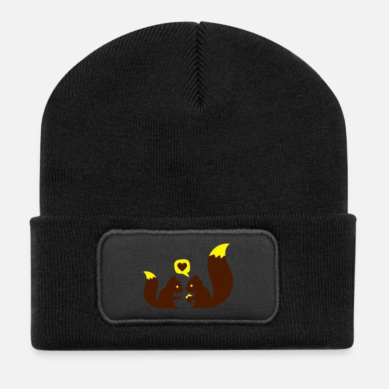 squirrels in love - to give each other - Recycled Patch Beanie - black