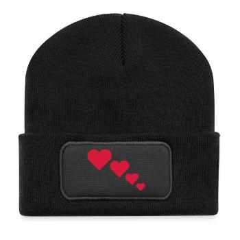 Herzen - Recycelte Patch Beanie - Schwarz - Vorne