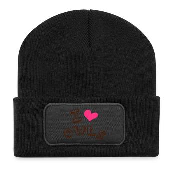 I love Owls - 2farbig - Recycelte Patch Beanie - Schwarz - Vorne