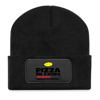 PIZZA EN COURS(+dessin) - Beanie recyclé à patch - noir - Devant