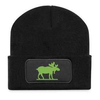 Elch Norwegen Schweden Finnland Skandinavien - Recycelte Patch Beanie - Schwarz - Vorne