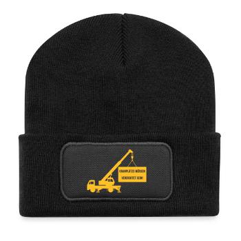 Kranplätze müssen verdichtet sein Baustelle Kran - Recycelte Patch Beanie - Schwarz - Vorne