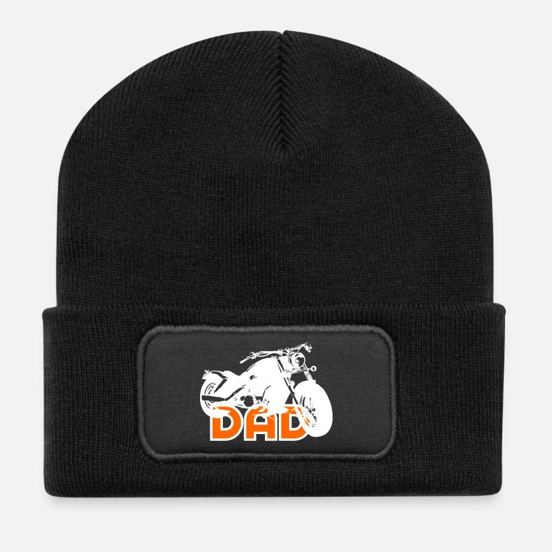 Biker DAD White/Orange Motorcycle - Recycled Patch Beanie - black