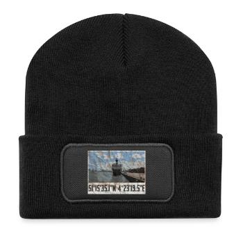 Antwerp port design with geocoordinates - Recycled Patch Beanie - black - Front