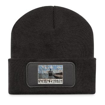 Antwerpen Hafen-Design mit Geokoordinaten  - Recycelte Patch Beanie - Dunkelgrau - Vorne