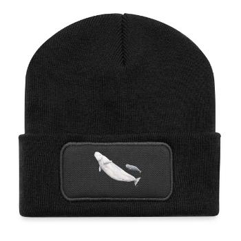 Beluga weiß und ihr Kalb - Beluga und Kalb - Recycelte Patch Beanie - Schwarz - Vorne