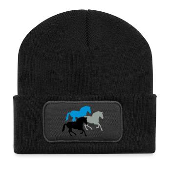 Pferde - Recycelte Patch Beanie - Schwarz - Vorne