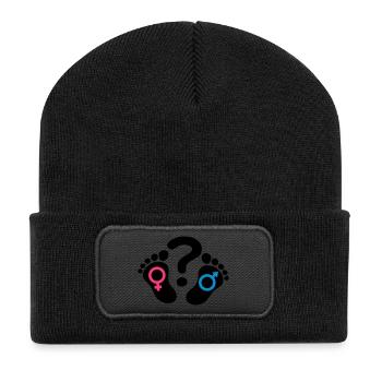 Point d'interrogation empreintes pieds icône fille - Beanie recyclé à patch - noir - Devant