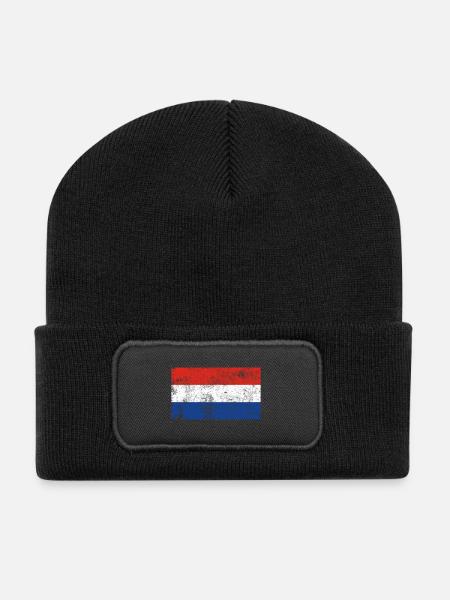 Flag Netherlands Flag Grunge Retro Vintage - Recycled Patch Beanie - black