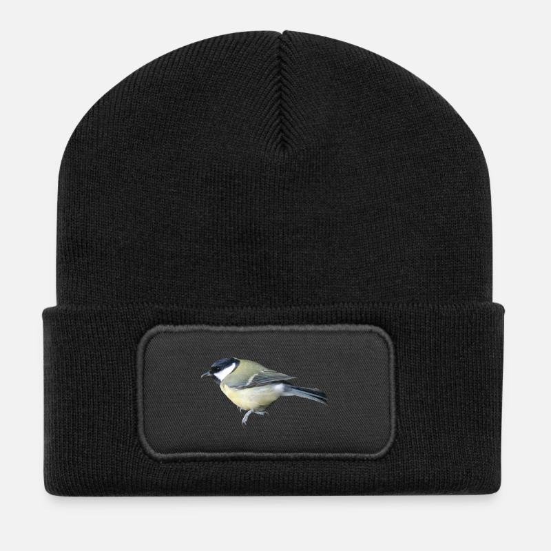 Vogel Kohlmeise - Recycelte Patch Beanie - Schwarz