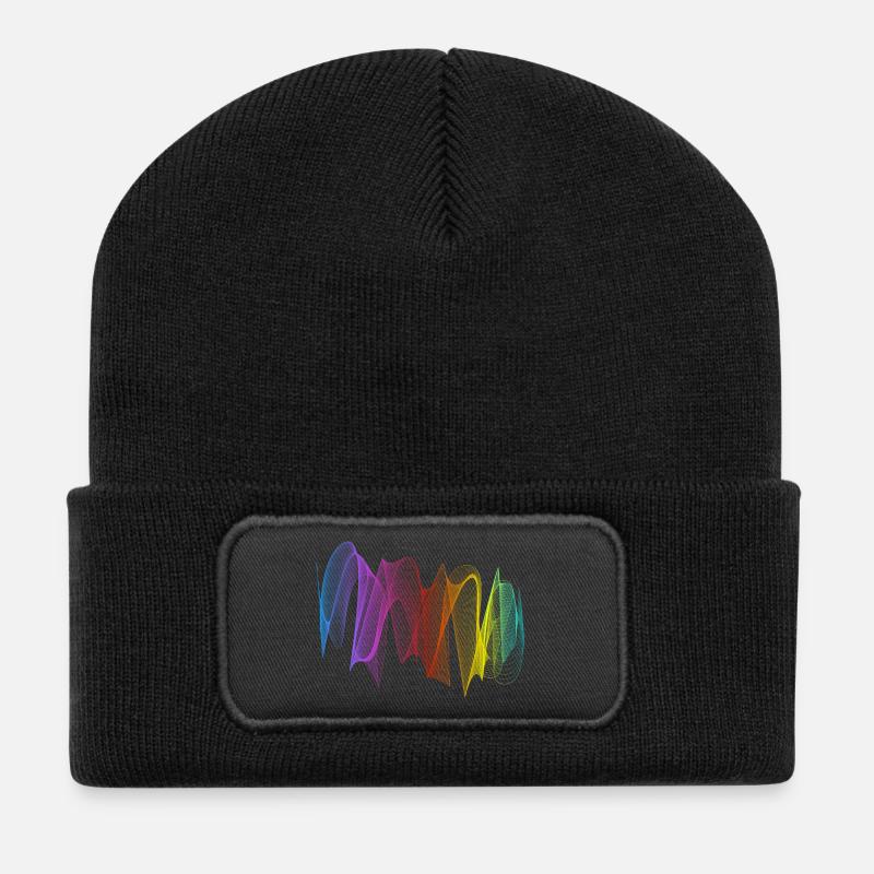 Abstrakte Linien Design 07 - Recycelte Patch Beanie - Schwarz