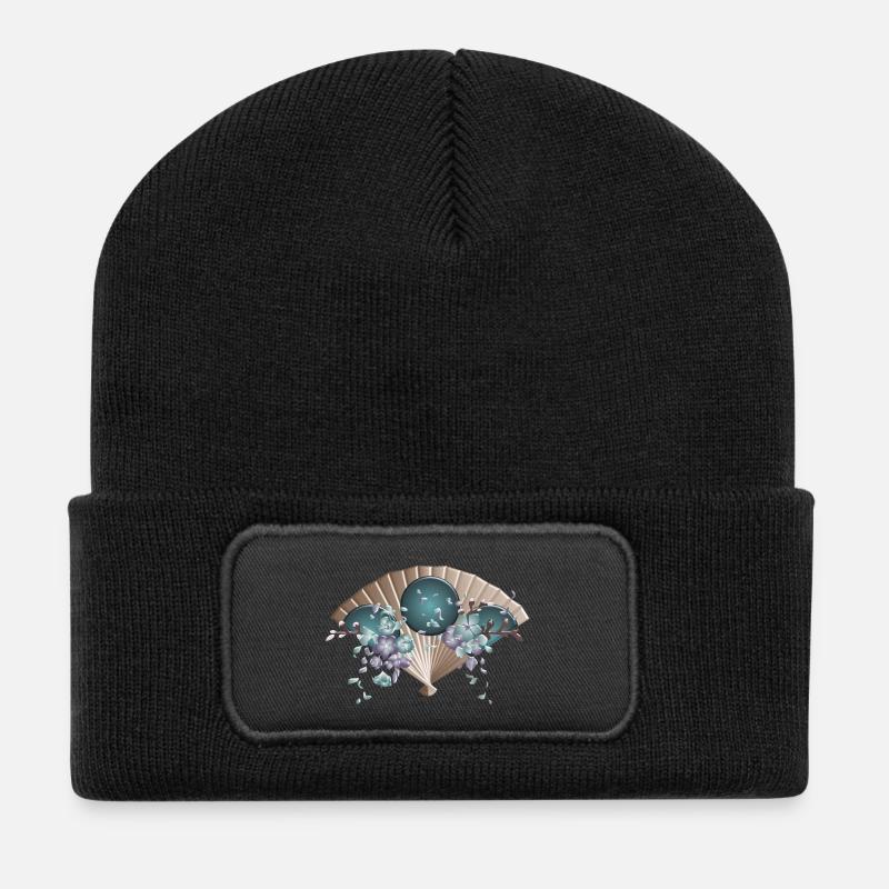 Japonais Mode Style Fleur de cerisier japonais - Beanie recyclé à patch - noir
