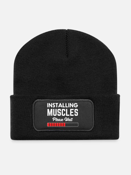 Installing Muscles Please Wait - Beanie recyclé à patch - noir
