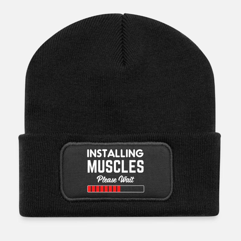 Installing Muscles Please Wait - Beanie recyclé à patch - noir